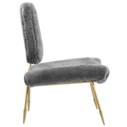 Ponder Upholstered Sheepskin Fur Lounge Chair in Gray