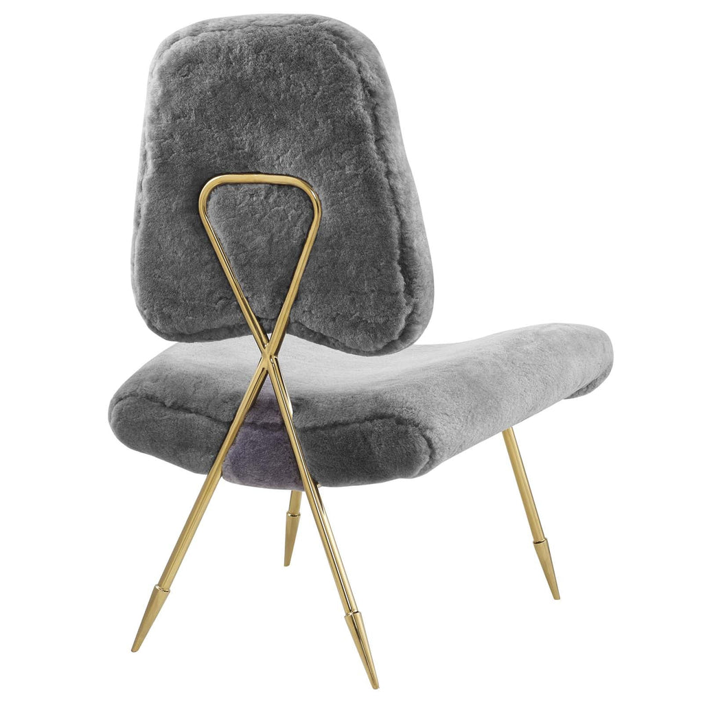 Ponder Upholstered Sheepskin Fur Lounge Chair in Gray