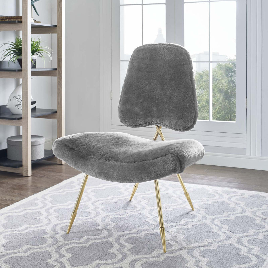 Ponder Upholstered Sheepskin Fur Lounge Chair in Gray