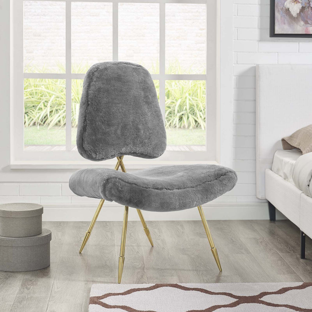 Ponder Upholstered Sheepskin Fur Lounge Chair in Gray