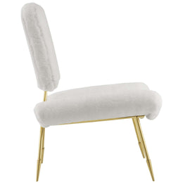 Ponder Upholstered Sheepskin Fur Lounge Chair in White