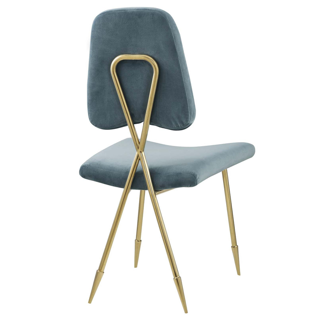 Ponder Performance Velvet Dining Side Chair in Sea Blue