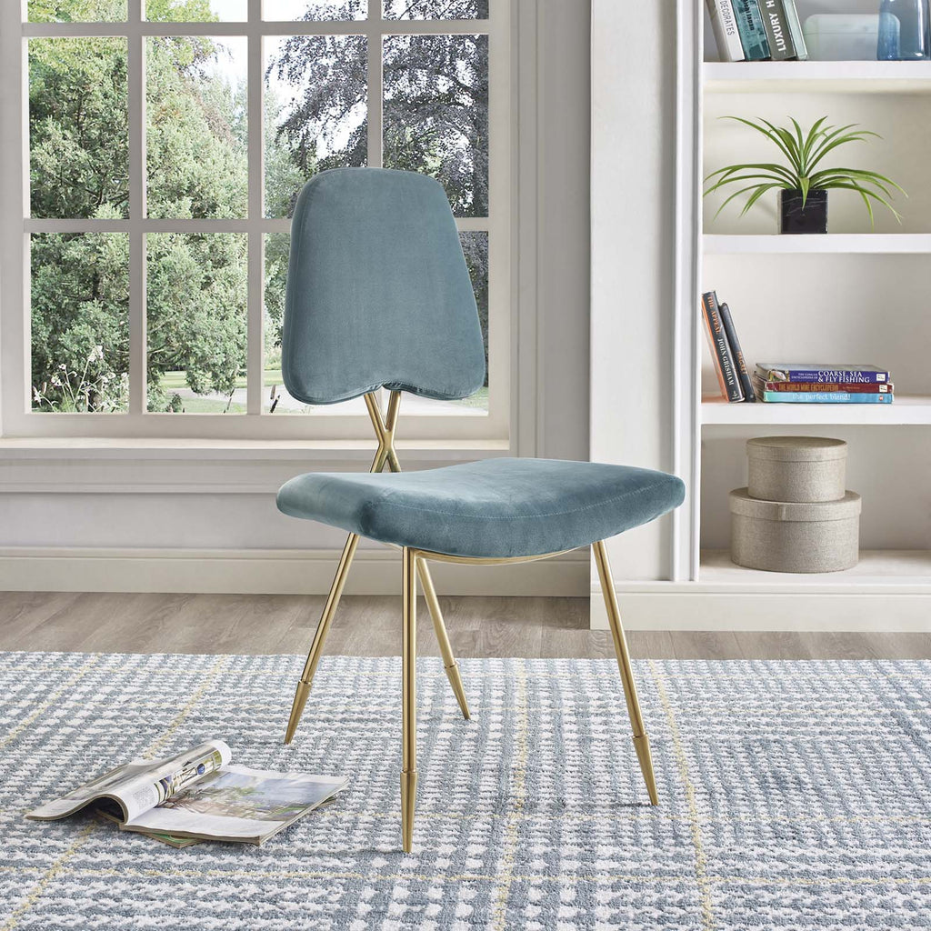 Ponder Performance Velvet Dining Side Chair in Sea Blue