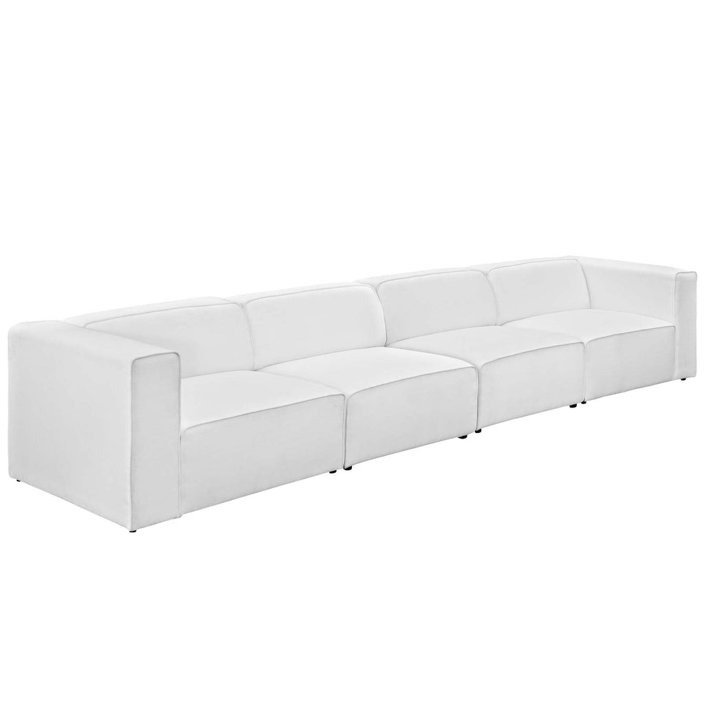 Mingle 4 Piece Upholstered Fabric Sectional Sofa Set in White-2