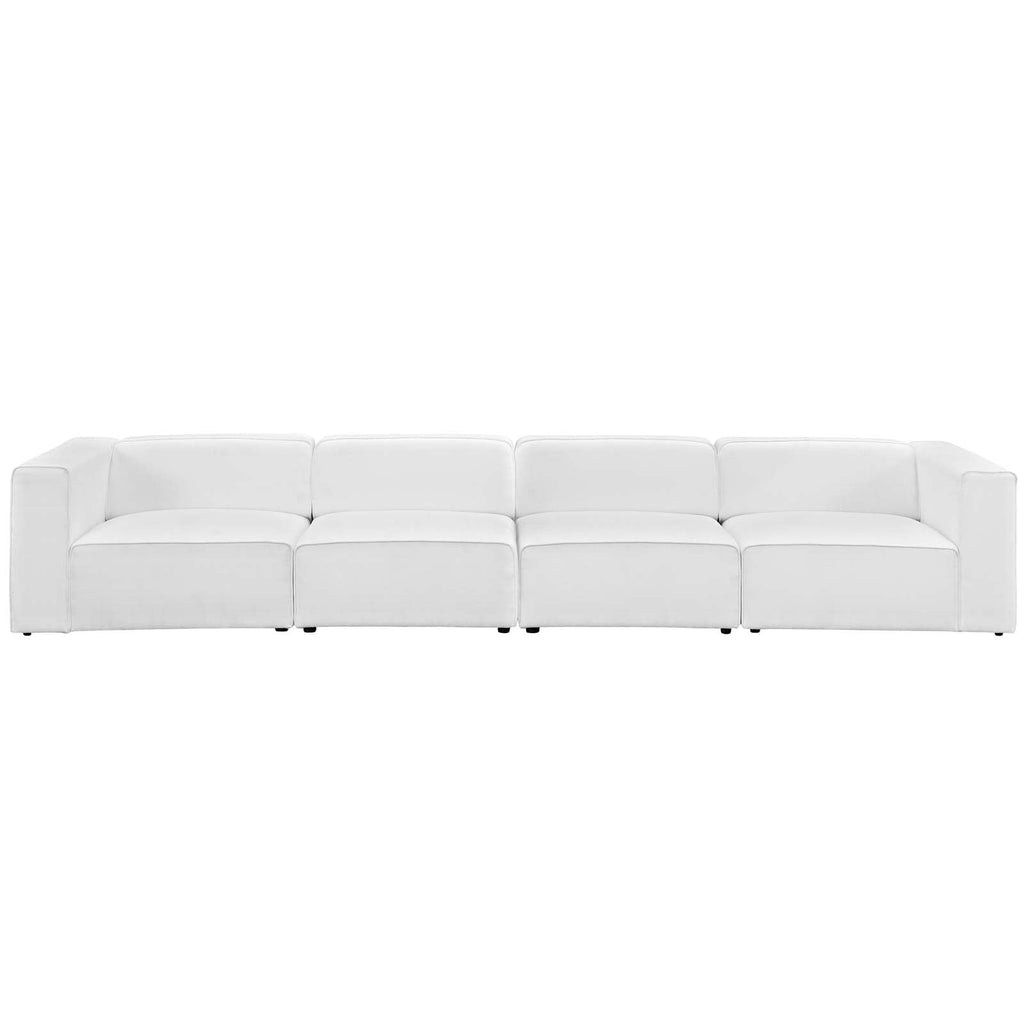 Mingle 4 Piece Upholstered Fabric Sectional Sofa Set in White-2