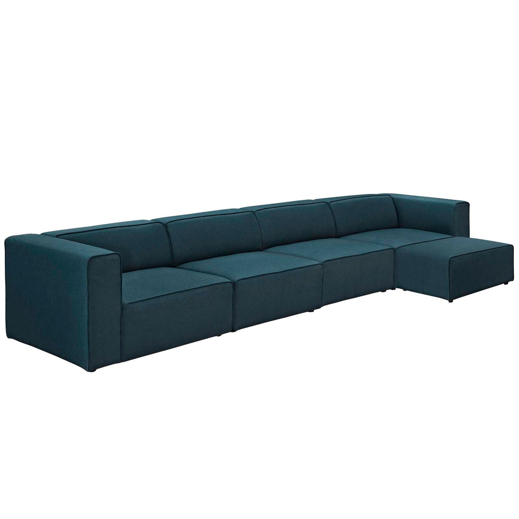 Mingle 5 Piece Upholstered Fabric Sectional Sofa Set in Blue-2