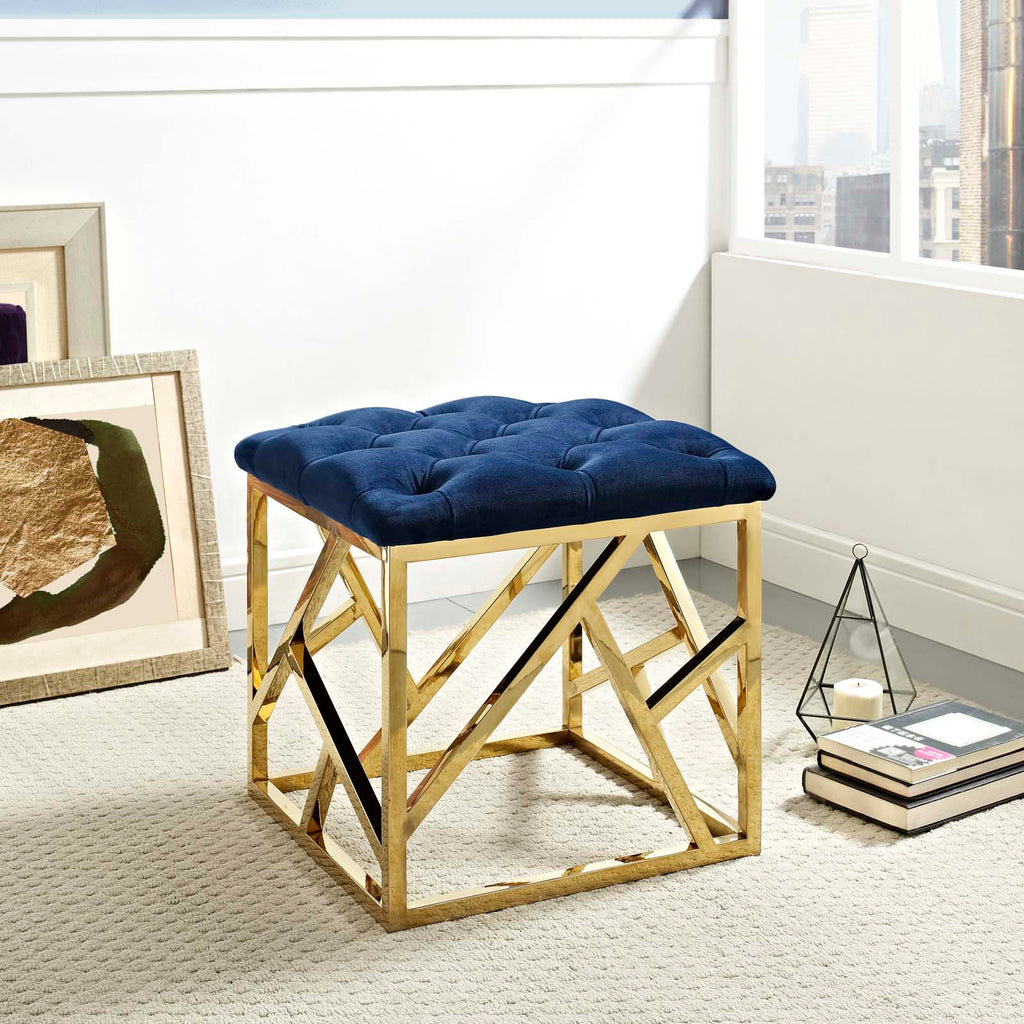 Intersperse Ottoman in Gold Navy