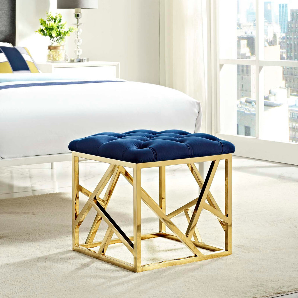 Intersperse Ottoman in Gold Navy