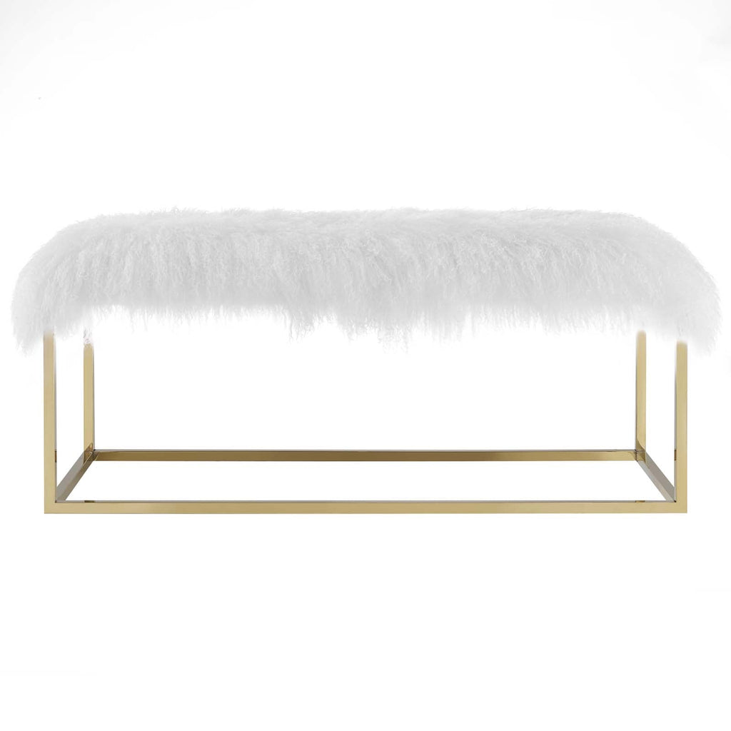 Anticipate White Sheepskin Bench