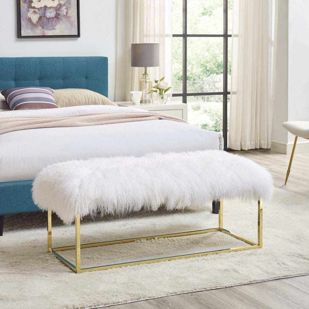 Anticipate White Sheepskin Bench