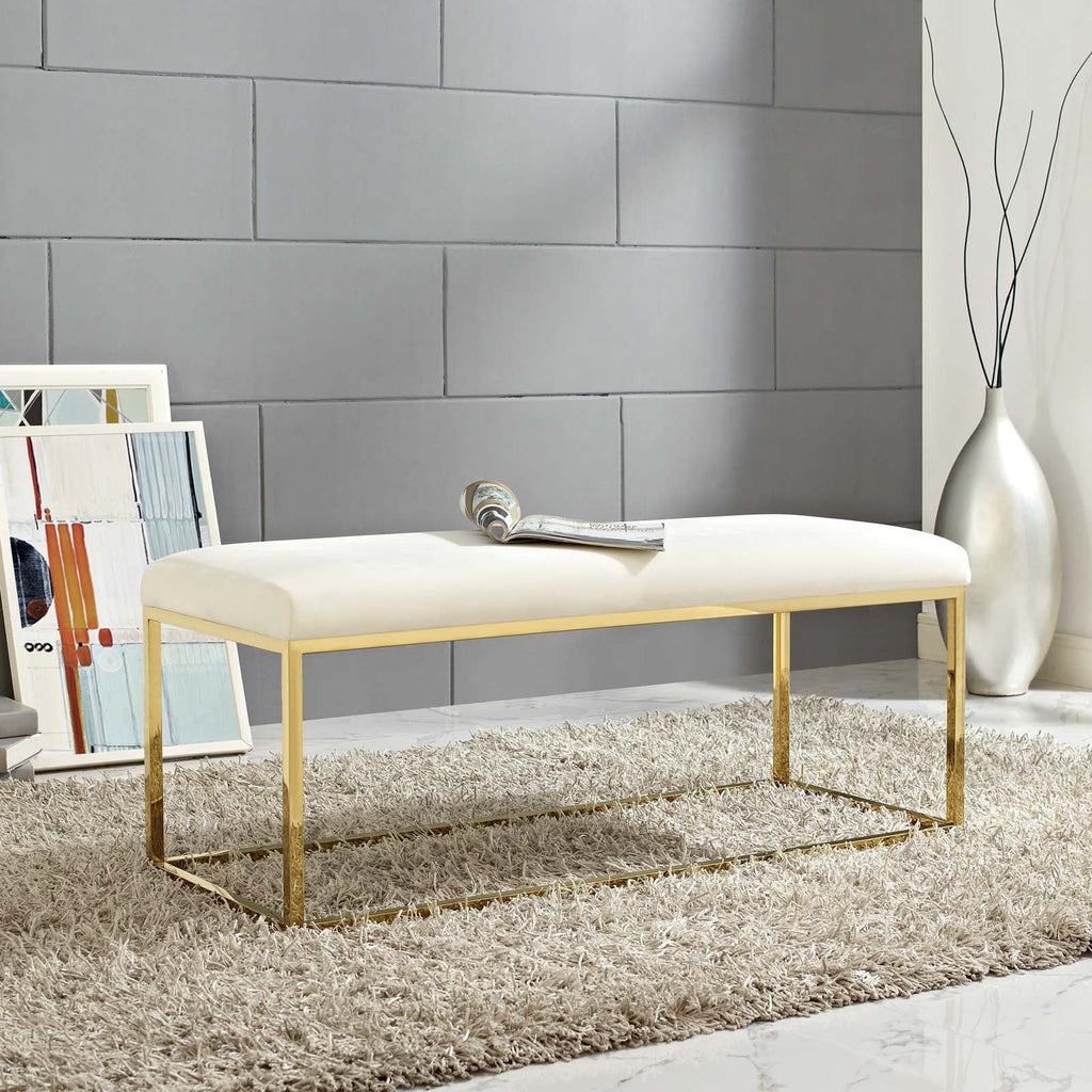 Anticipate Fabric Bench in Gold Ivory