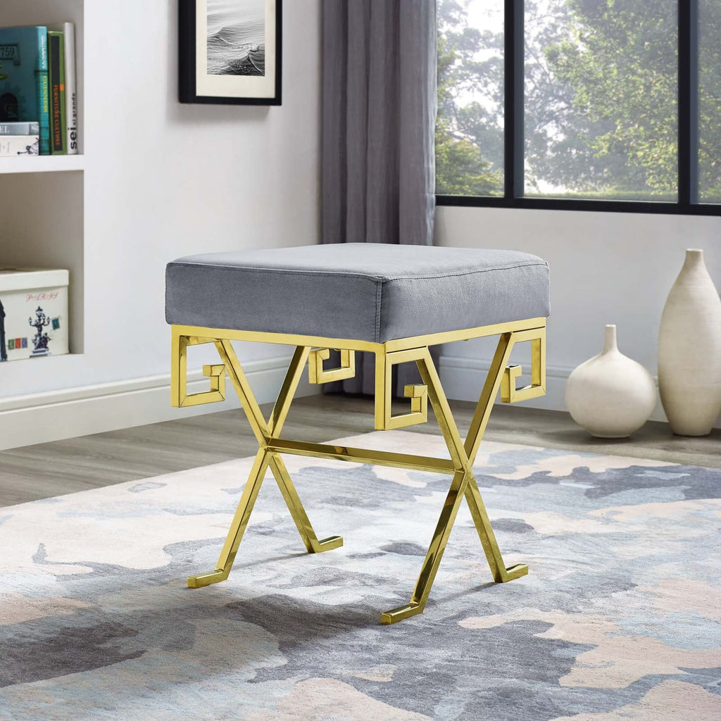 Twist Performance Velvet Bench in Gold Gray