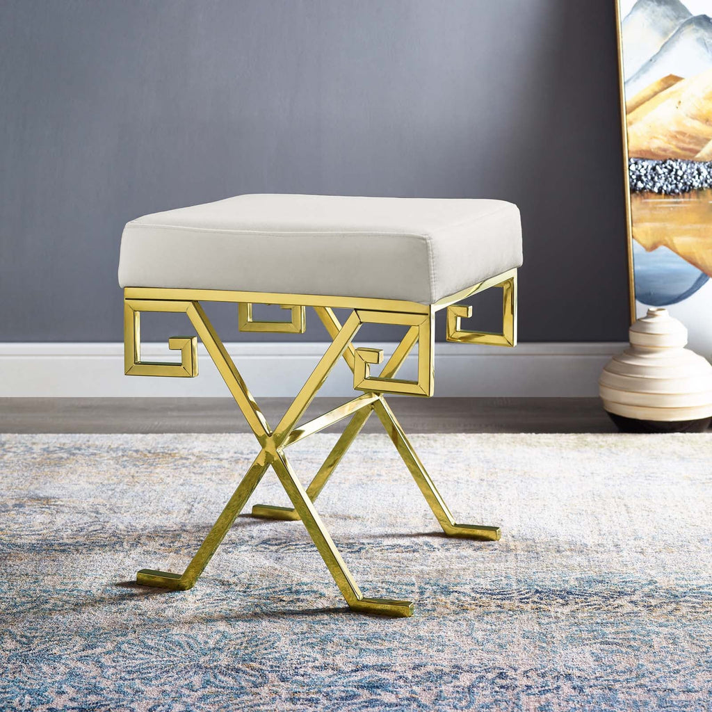 Twist Performance Velvet Bench in Gold Ivory