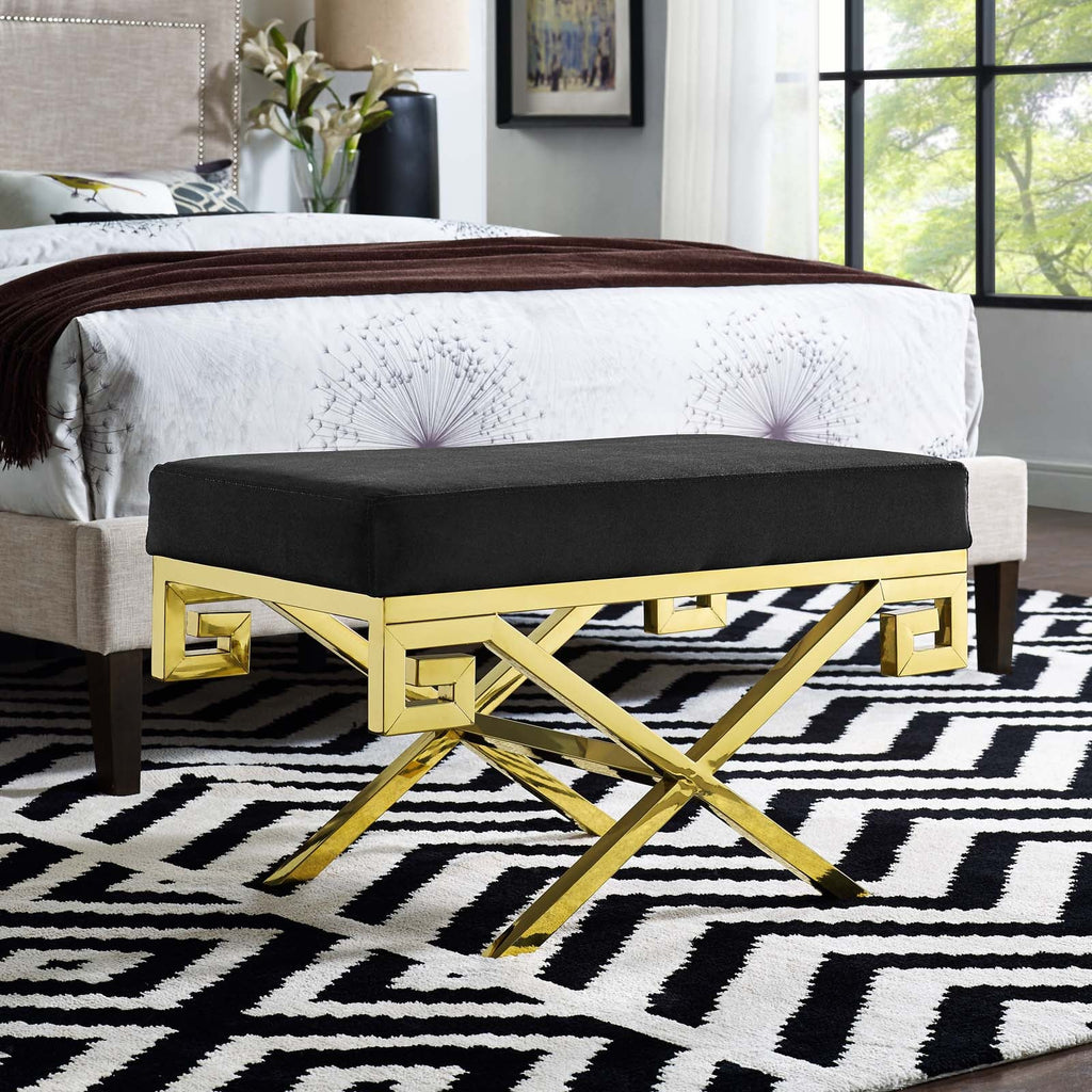 Rove Velvet Performance Velvet Bench in Gold Black