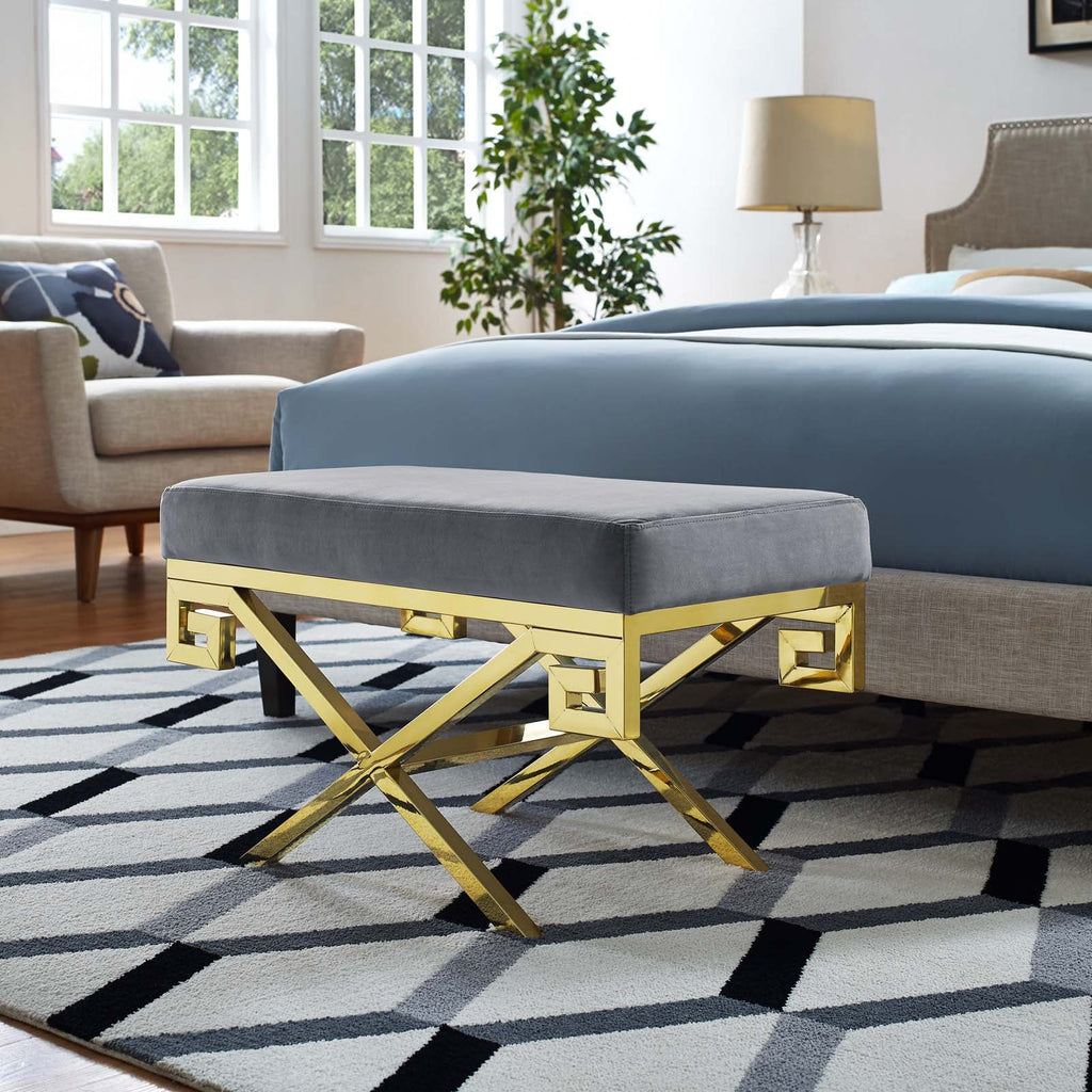 Rove Velvet Performance Velvet Bench in Gold Gray