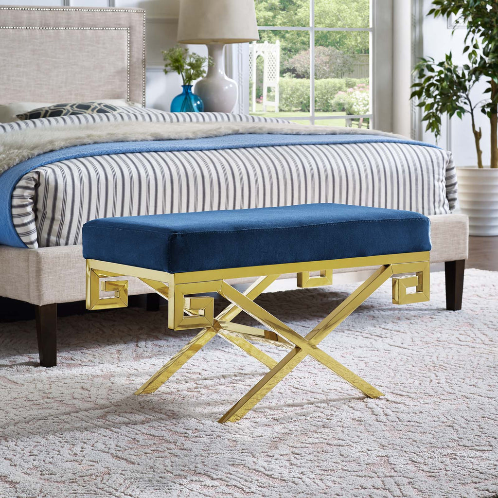 Rove Velvet Performance Velvet Bench in Gold Navy