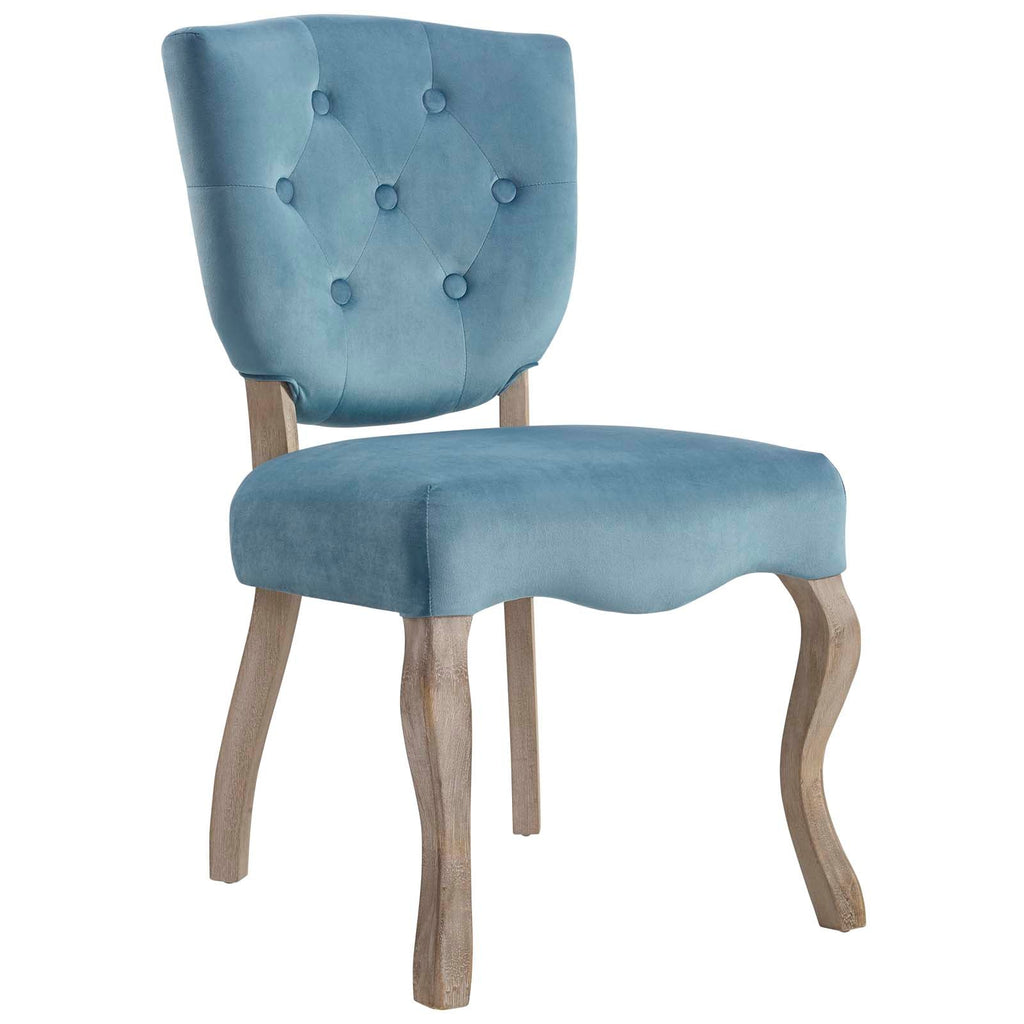 Array Vintage French Performance Velvet Dining Side Chair in Sea Blue