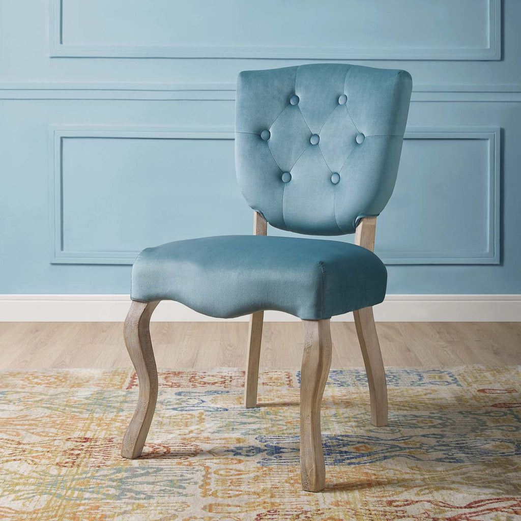 Array Vintage French Performance Velvet Dining Side Chair in Sea Blue