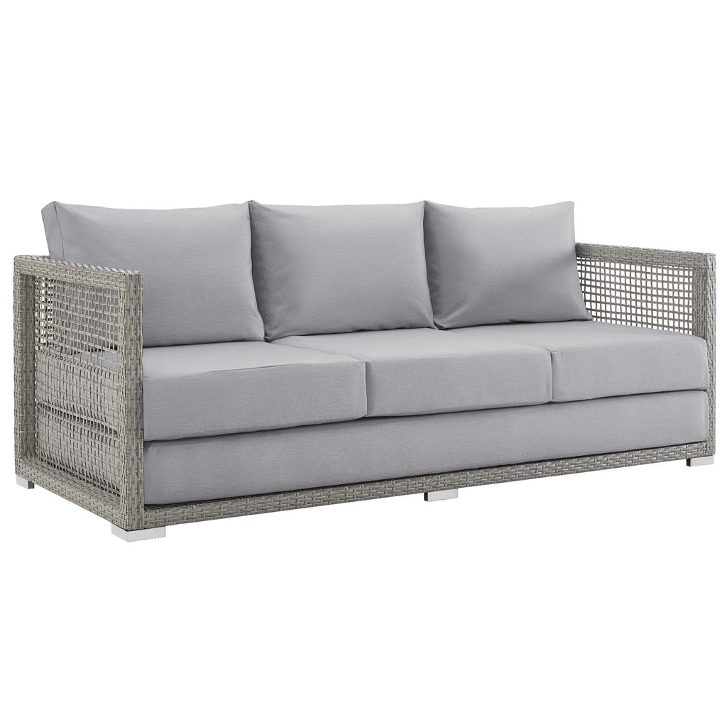 Aura Outdoor Patio Wicker Rattan Sofa in Gray Gray