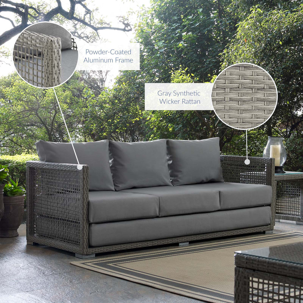 Aura Outdoor Patio Wicker Rattan Sofa in Gray Gray