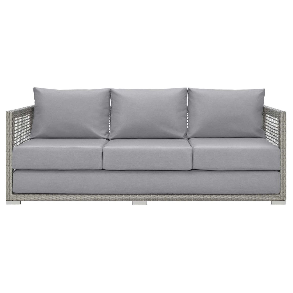 Aura Outdoor Patio Wicker Rattan Sofa in Gray Gray