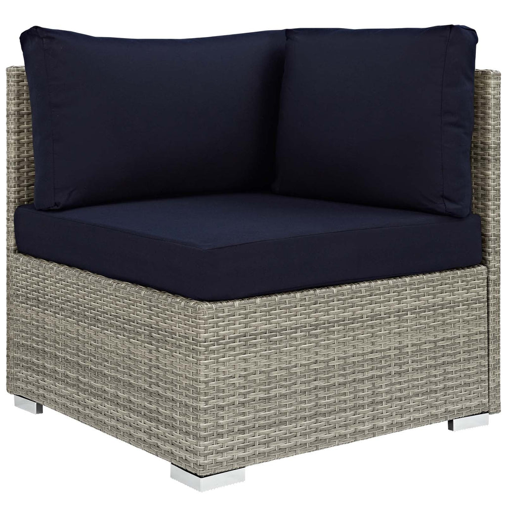 Repose Sunbrella Fabric Outdoor Patio Corner in Light Gray Navy