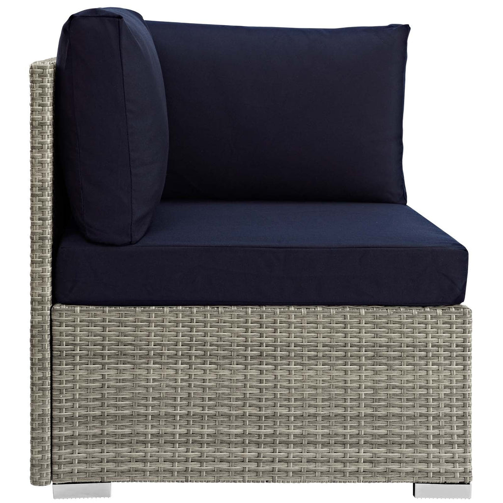 Repose Sunbrella Fabric Outdoor Patio Corner in Light Gray Navy