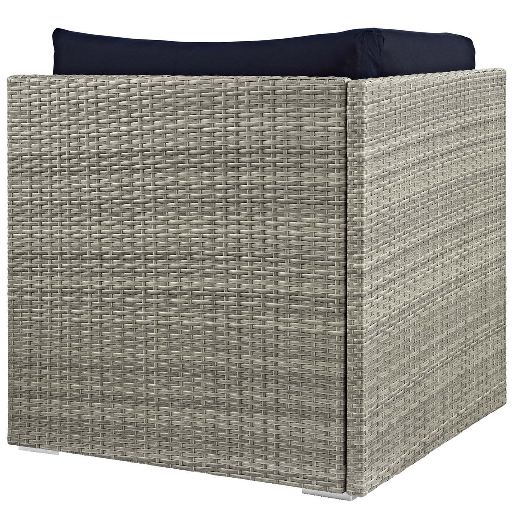 Repose Sunbrella Fabric Outdoor Patio Corner in Light Gray Navy