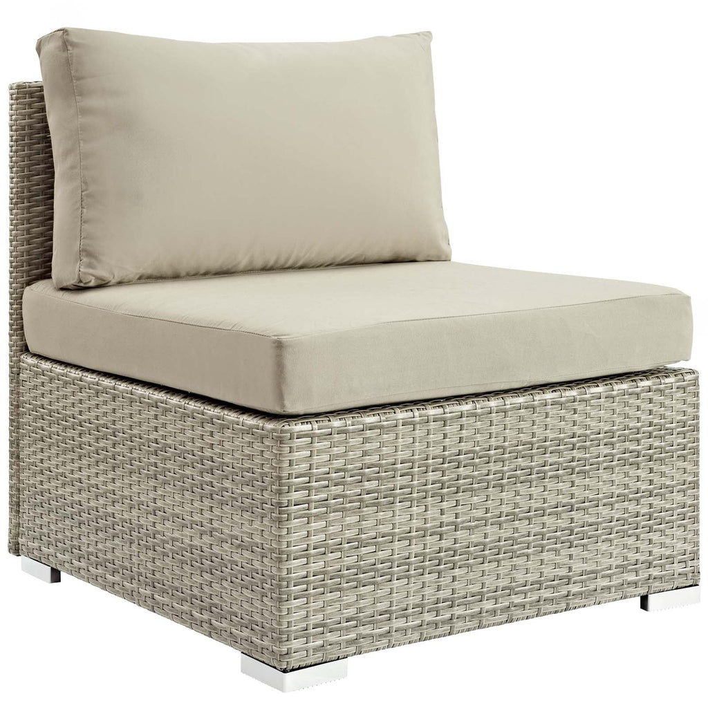 Repose Sunbrella Fabric Outdoor Patio Armless Chair in Light Gray Beige