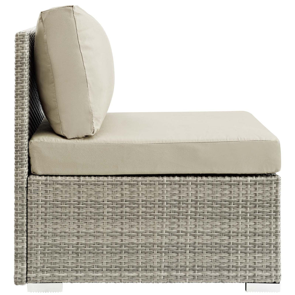 Repose Sunbrella Fabric Outdoor Patio Armless Chair in Light Gray Beige