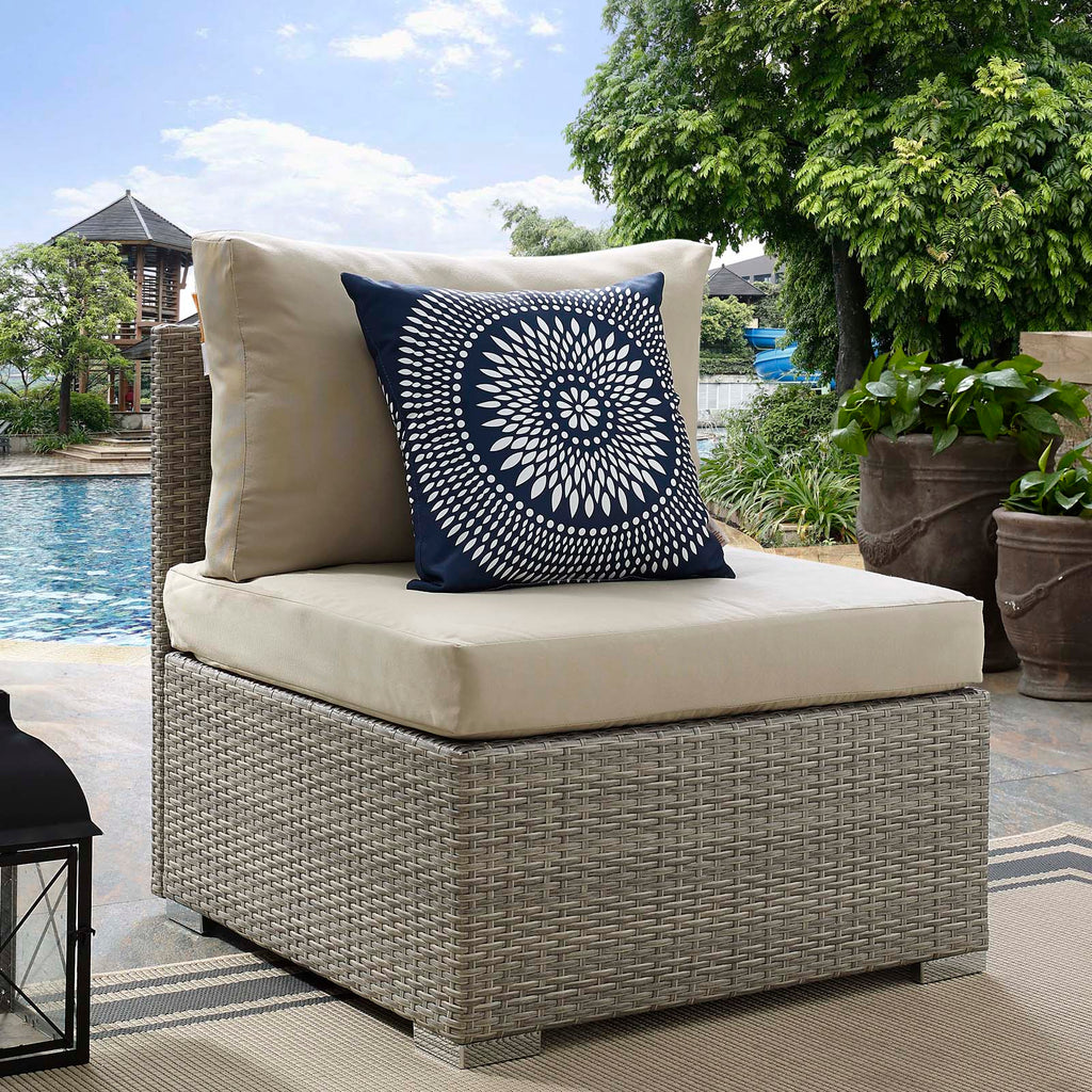 Repose Sunbrella Fabric Outdoor Patio Armless Chair in Light Gray Beige