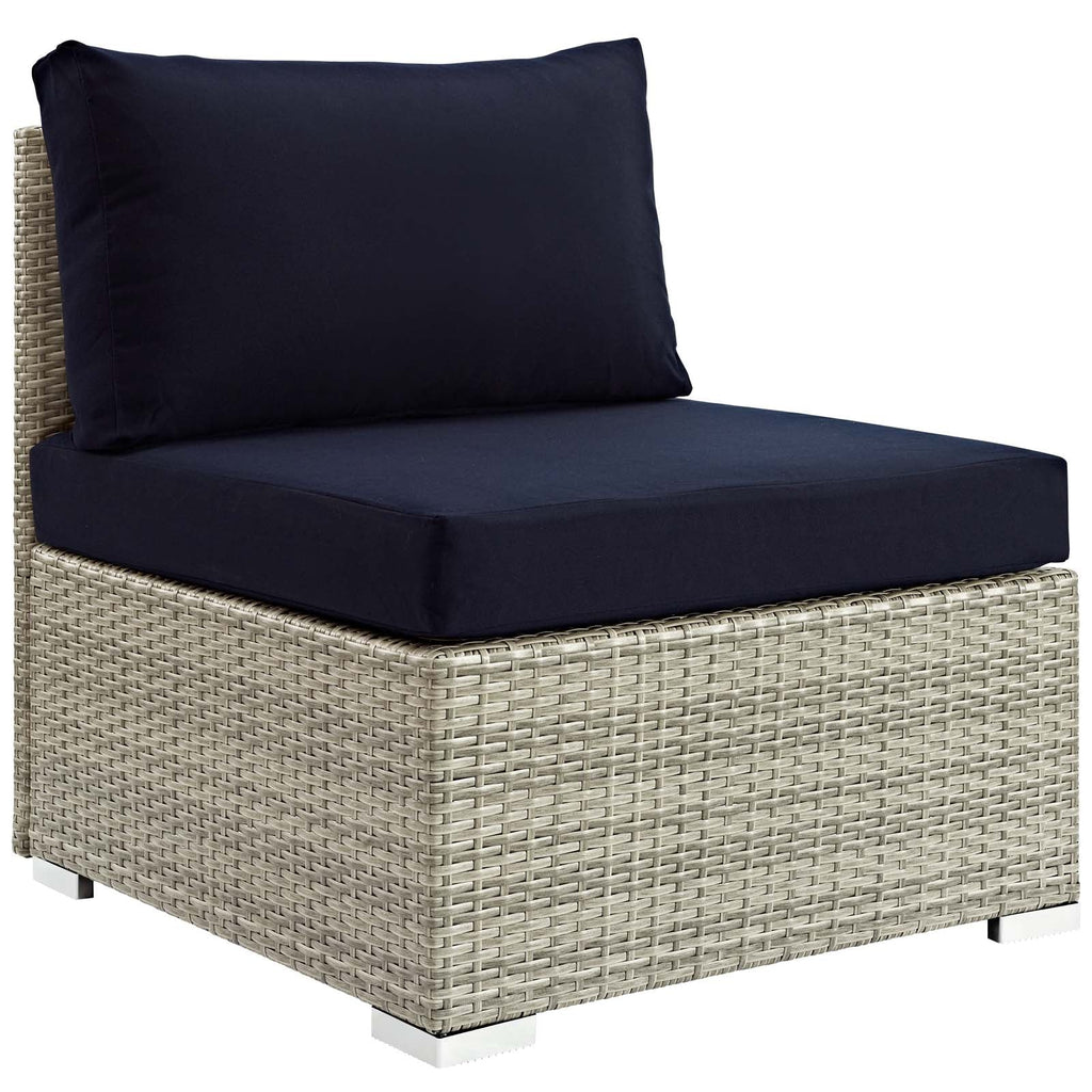 Repose Sunbrella Fabric Outdoor Patio Armless Chair in Light Gray Navy