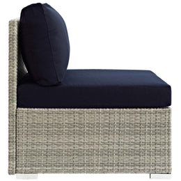 Repose Sunbrella Fabric Outdoor Patio Armless Chair in Light Gray Navy