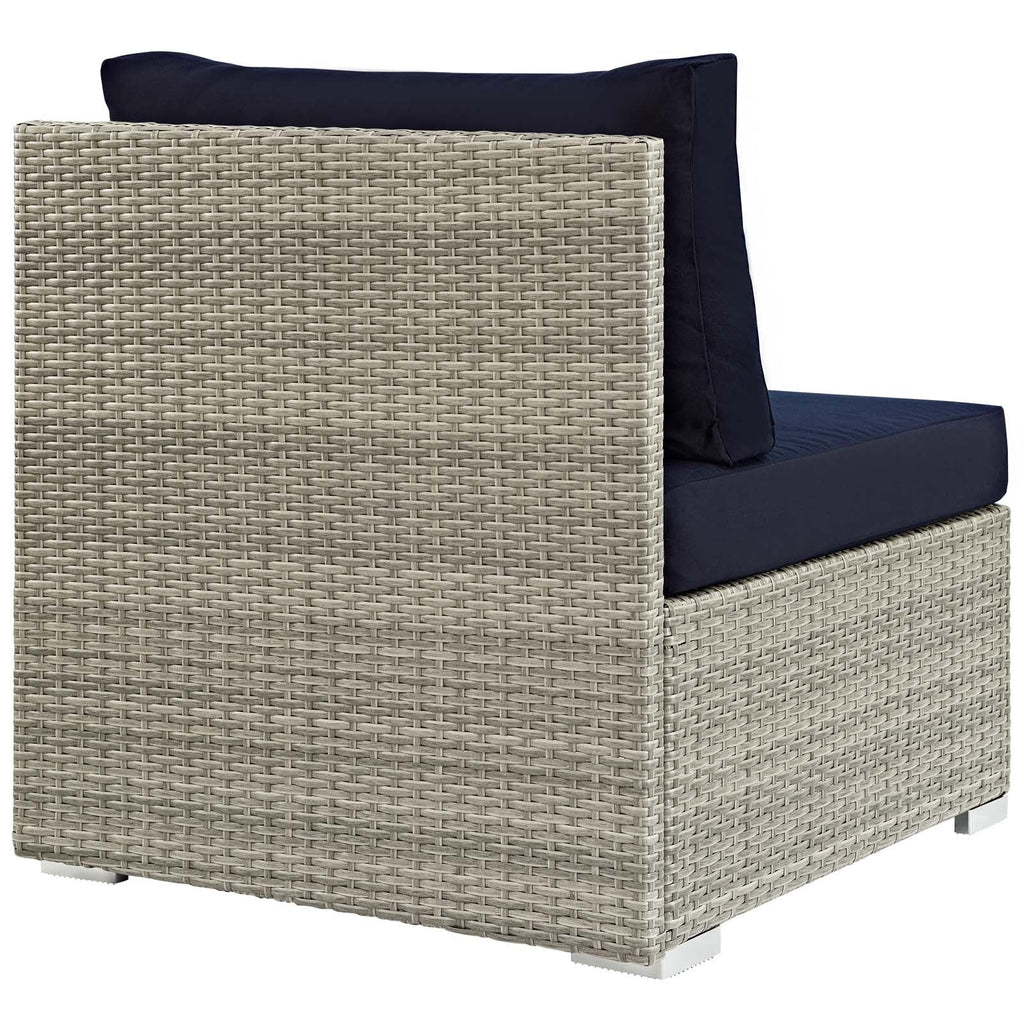 Repose Sunbrella Fabric Outdoor Patio Armless Chair in Light Gray Navy