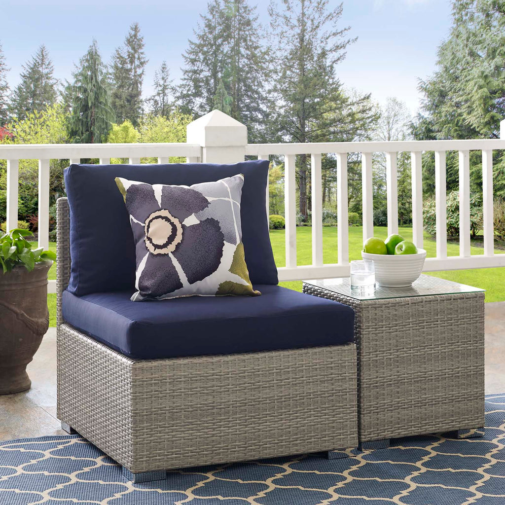 Repose Sunbrella Fabric Outdoor Patio Armless Chair in Light Gray Navy