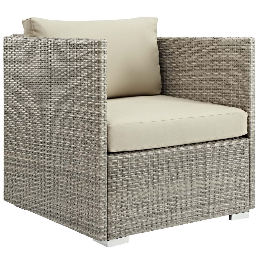 Repose Sunbrella Fabric Outdoor Patio Armchair in Light Gray Beige