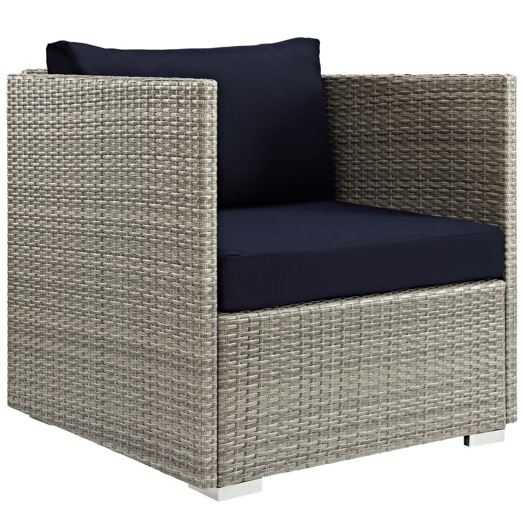 Repose Sunbrella Fabric Outdoor Patio Armchair in Light Gray Navy