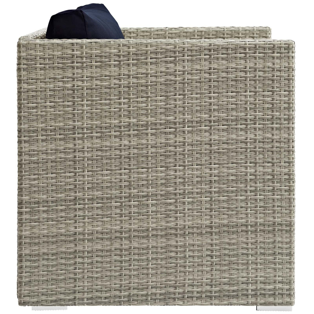 Repose Sunbrella Fabric Outdoor Patio Armchair in Light Gray Navy