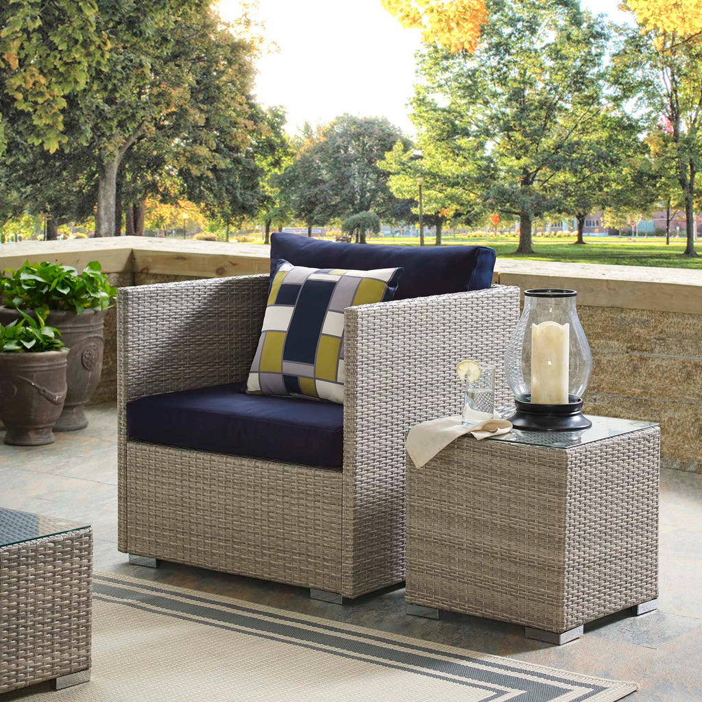 Repose Sunbrella Fabric Outdoor Patio Armchair in Light Gray Navy