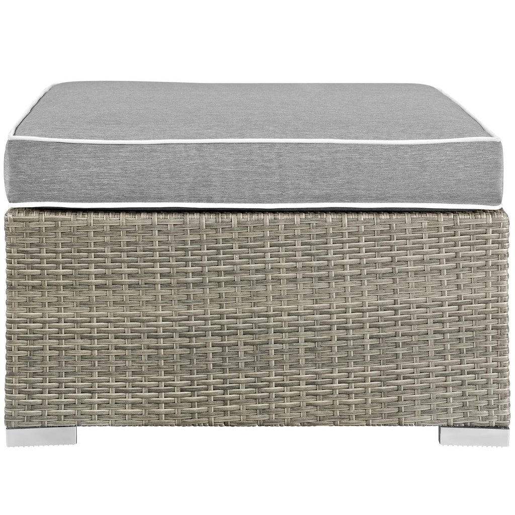 Repose Outdoor Patio Upholstered Fabric Ottoman in Light Gray Gray