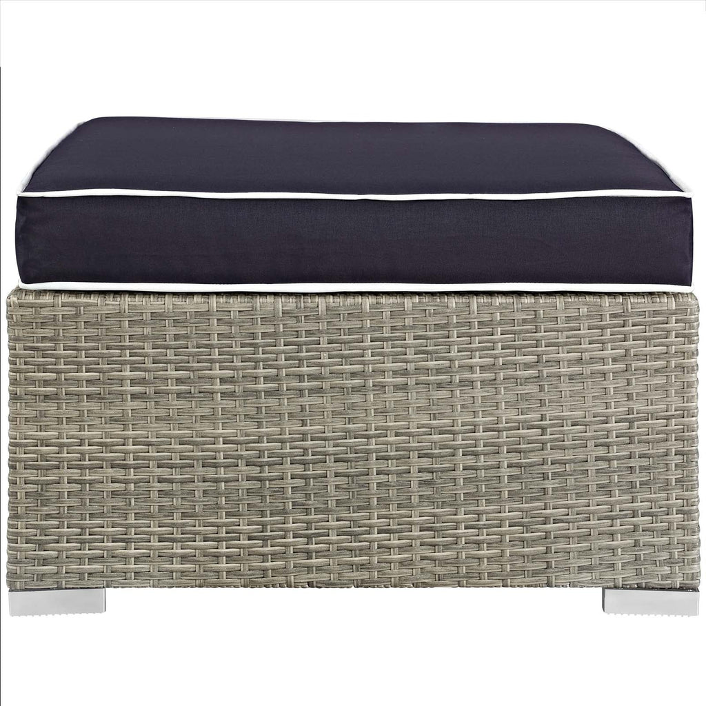 Repose Outdoor Patio Upholstered Fabric Ottoman in Light Gray Navy