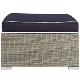 Repose Outdoor Patio Upholstered Fabric Ottoman in Light Gray Navy