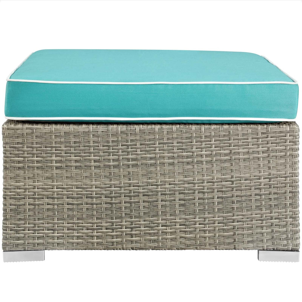 Repose Outdoor Patio Upholstered Fabric Ottoman in Light Gray Turquoise