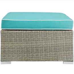 Repose Outdoor Patio Upholstered Fabric Ottoman in Light Gray Turquoise