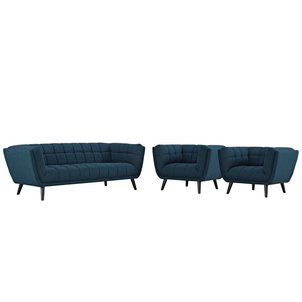 Bestow 3 Piece Upholstered Fabric Sofa and Armchair Set in Blue