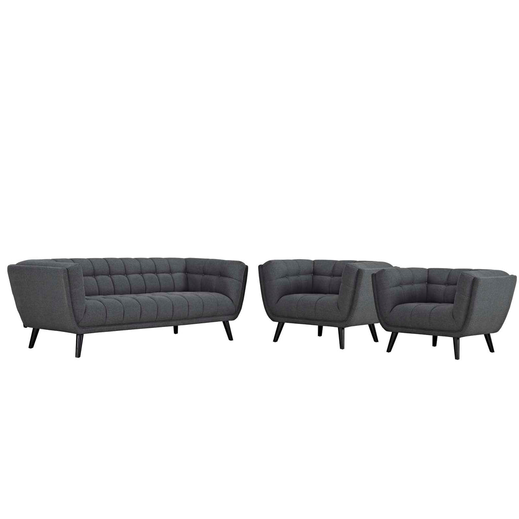 Bestow 3 Piece Upholstered Fabric Sofa and Armchair Set in Gray