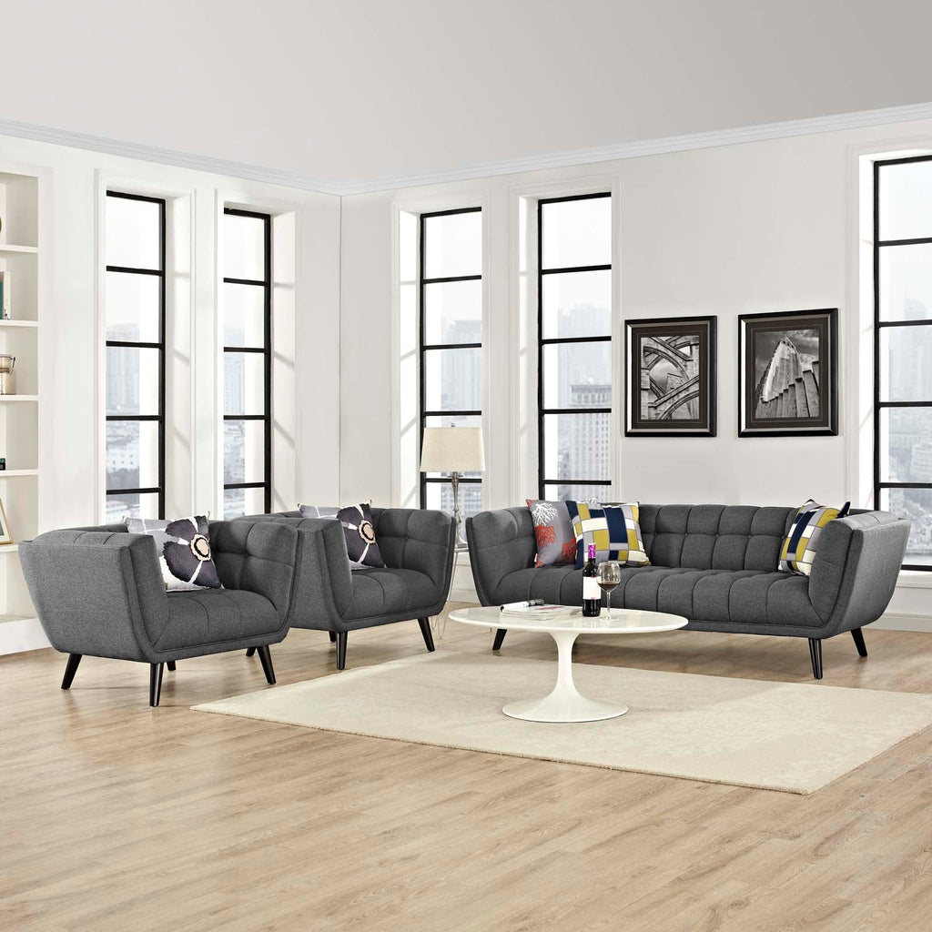 Bestow 3 Piece Upholstered Fabric Sofa and Armchair Set in Gray