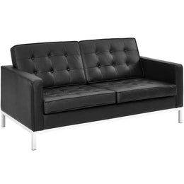 Loft 2 Piece Leather Sofa and Loveseat Set in Black
