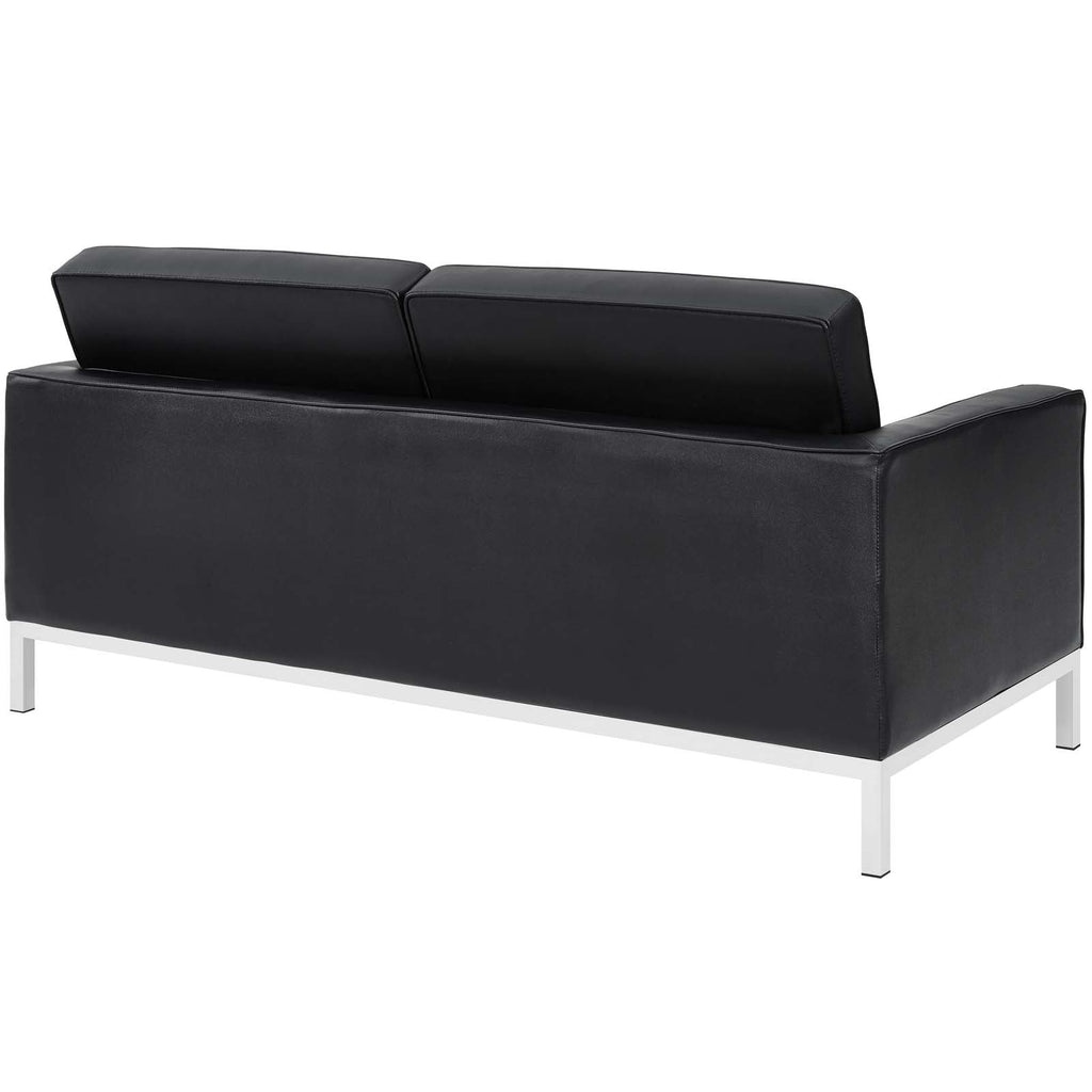 Loft 2 Piece Leather Sofa and Loveseat Set in Black