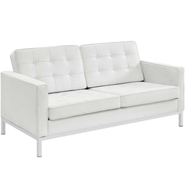 Loft 2 Piece Leather Sofa and Loveseat Set in Cream White
